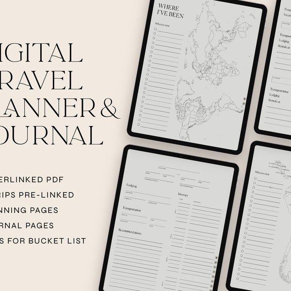 Travel Planner Digital Journal, Vacation Plan, Interactive Trip Travel, Gifts for Her, Trip Planner Template, Linked Travel Journal PDF