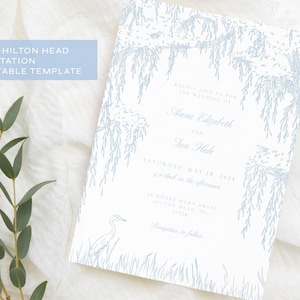 Lowcountry Wedding Invite, Southern Luxury Invitation, Spanish Moss Illustrated Invite, Wedding Toile Illustration, Oak Tree Wedding, Hilton