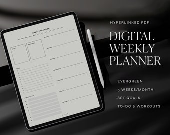 Planner settimanale digitale minimalista per iPad e tablet (PDF con collegamento ipertestuale)