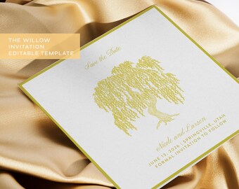 Invito di nozze "Save the Date" disegnato a mano per un matrimonio nella natura (modello Canva modificabile)