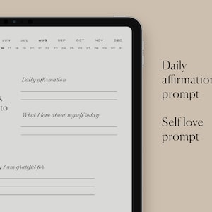 Pu&ograve; includere: Un planner digitale con un calendario, prompt di affermazioni quotidiane e una sezione per la scrittura di un diario di gratitudine. Il calendario mostra i mesi da maggio a dicembre.
