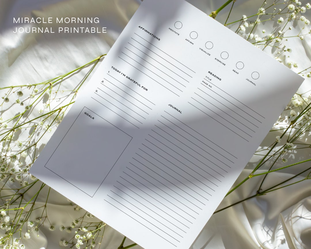 Miracle Morning Journal Printable, Tracker Morning Habit Journal, SAVERS Journal Print, Healthy ...