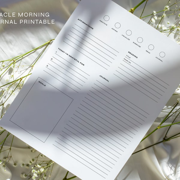 Miracle Morning Journal Printable, Tracker Morning Habit Journal, SAVERS Journal Print, Healthy Habits for Mental Health, Routine ADHD