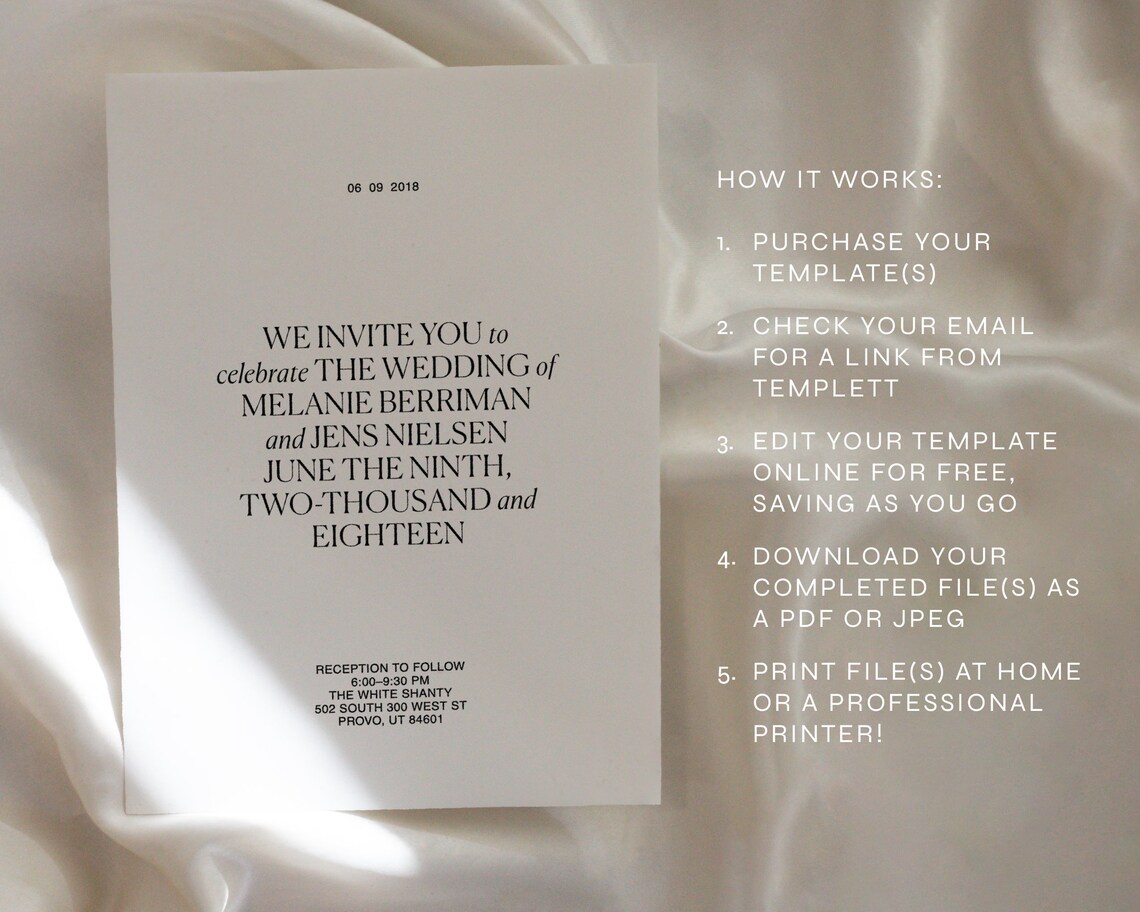 Classy Wedding Invitation Template, Minimalist Wedding Invitation