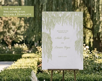 Cartello di benvenuto per matrimonio all'aperto: illustrazione di un matrimonio in riva al lago (modello modificabile su Canvas)