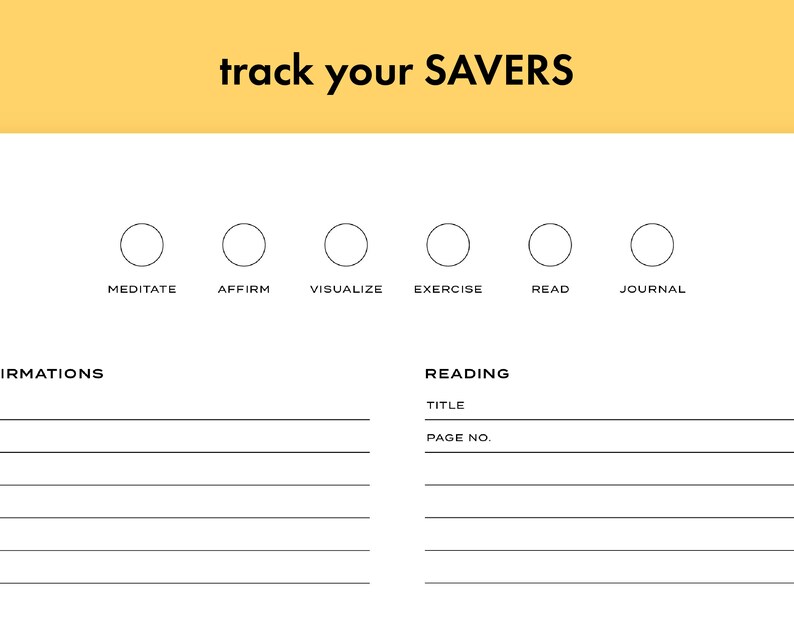 Miracle Morning Journal Printable, Tracker Morning Habit Journal