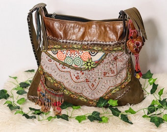 Up-Cycled Boho Chic Hmong Embroidery Cross Body Bag | Handmade