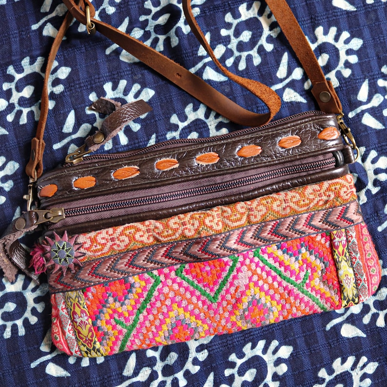 Hand Made Zip Cross Body Bag Thai Hill Tribe Vintage