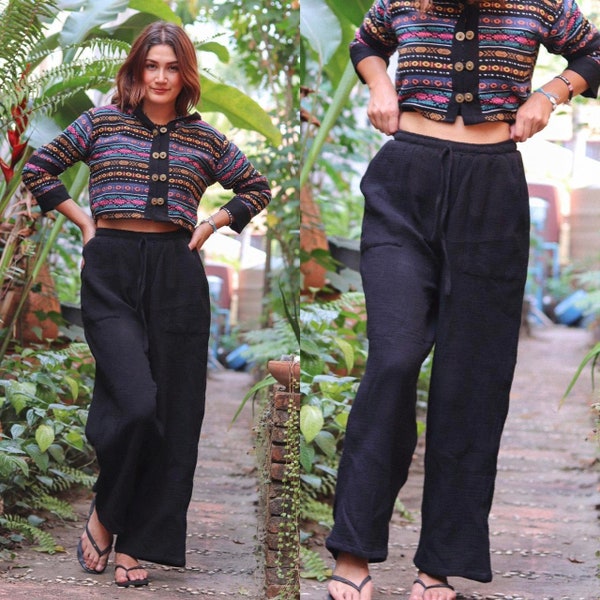 Thai Bohemian Black Trousers | Hand Made | Lounge Pants | Cozy Cotton