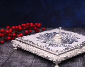 Carved German Silver Trinket Box: Indian Home Decor (8.5x8.5)