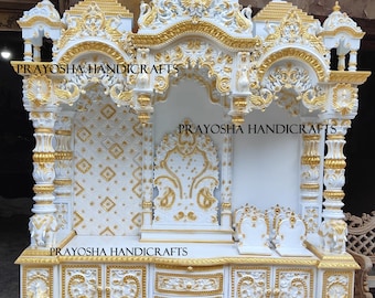 Large Hand Carved Teakwood Temple | Traditional Wooden Mandir for Home Pooja Room
