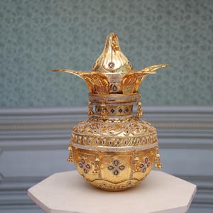 Pure Brass Ganesha Laxmi Kalash: Indian Pooja Decor