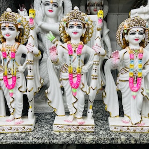 Large Marble Ram Darbar Idol: Hindu God Ram Sita Lakshman Hanuman Statue