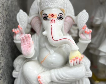 Marble Ganesh Statue: Handcrafted Hindu God Idol, 18 Inch