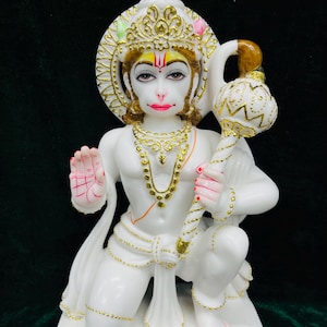Handcrafted Cultured Marble Hanuman Statue - Hindu Monkey God Idol, 15 Inch