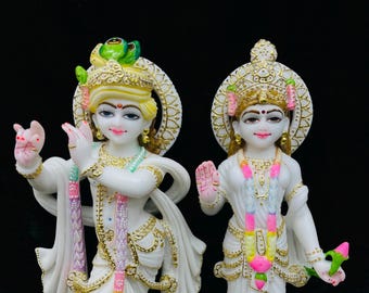 Large Radha Krishna Statue: Hand-Painted Murti, Hindu Home Decor