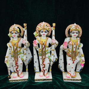 Cultured Marble Ram Darbar Statue: Hand-Painted Rama Family Figurine