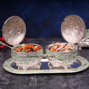 Cuencos de plata hechos a mano para frutos secos: juego con tapa para dulces, joyas y azúcar.
