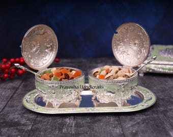 Handmade Silver Dry Fruit Bowls: Lidded Candy, Jewelry, Sugar Serving Set