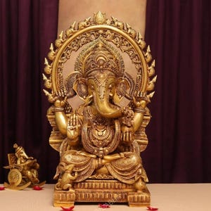 Large Ganesha Statue in Brass 17.25&quot; Ganesh Idol for Temple Elephant God Statue Ganpati Statue Ganesha Figurine Housewarming Gift for Indian