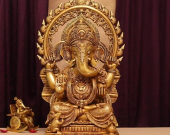 Large Ganesha Statue in Brass 17.25&quot; Ganesh Idol for Temple Elephant God Statue Ganpati Statue Ganesha Figurine Housewarming Gift for Indian