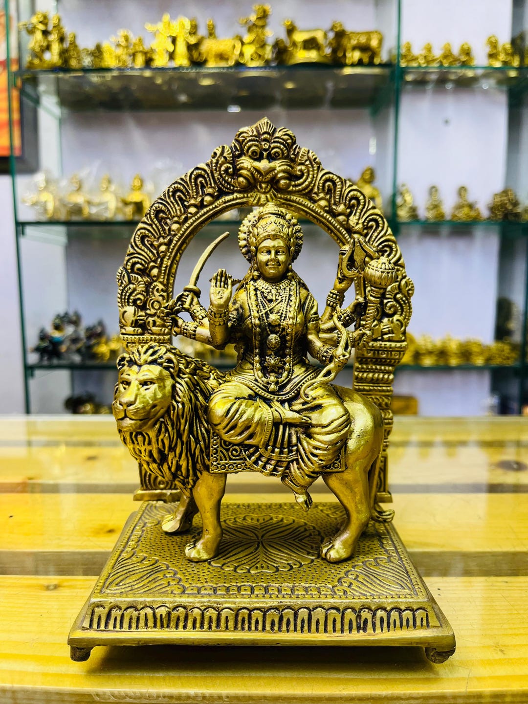 Statue Durga Maa En Laiton - Grande Taille 11x9 Pouces, 4,3 Kg - Neuf Pour Autel Ou Décoration