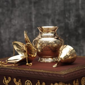 Handcrafted Decorative Brass Mangal Kalash | Traditional Indian Wedding Kalash Pot | Pooja Kalash for Mandir & Home Decor