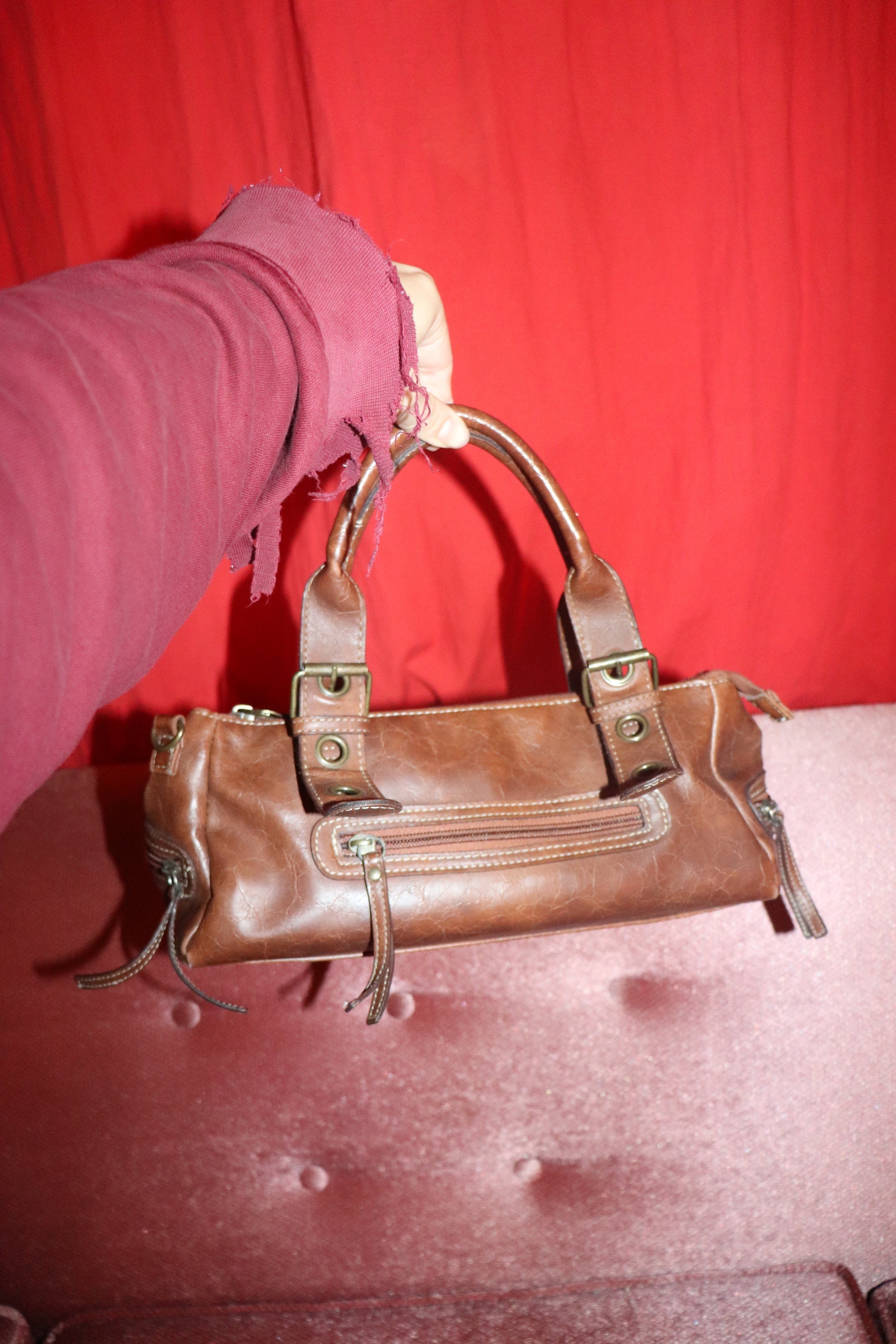 Vintage Retro Y2K 1990s Louis Cardy Baguette Style Small Beige Leather Purse Evening Lady Bag Handbag