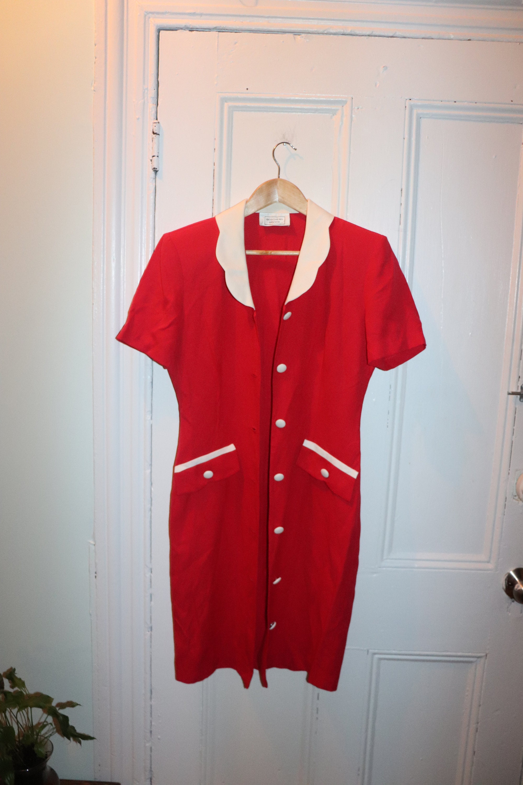 red and white shirt dress Rua Jersey Short Sleeve Shirt Dress in RED MULTI