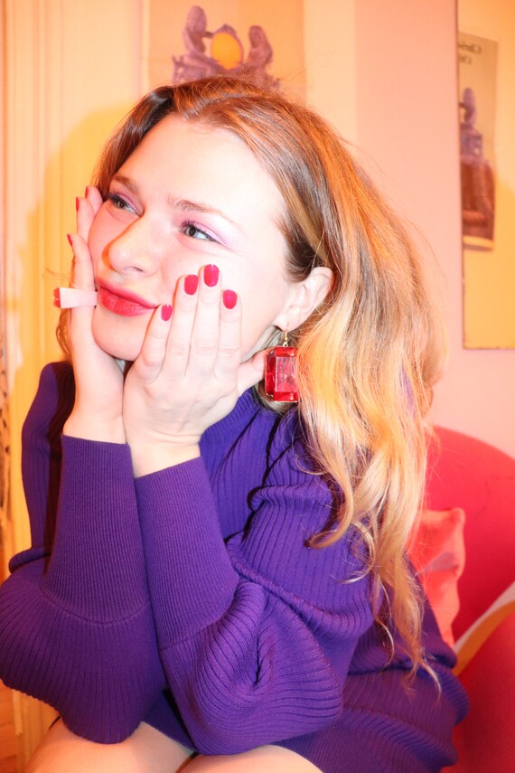 Red Ruby Statement Earrings - image 2