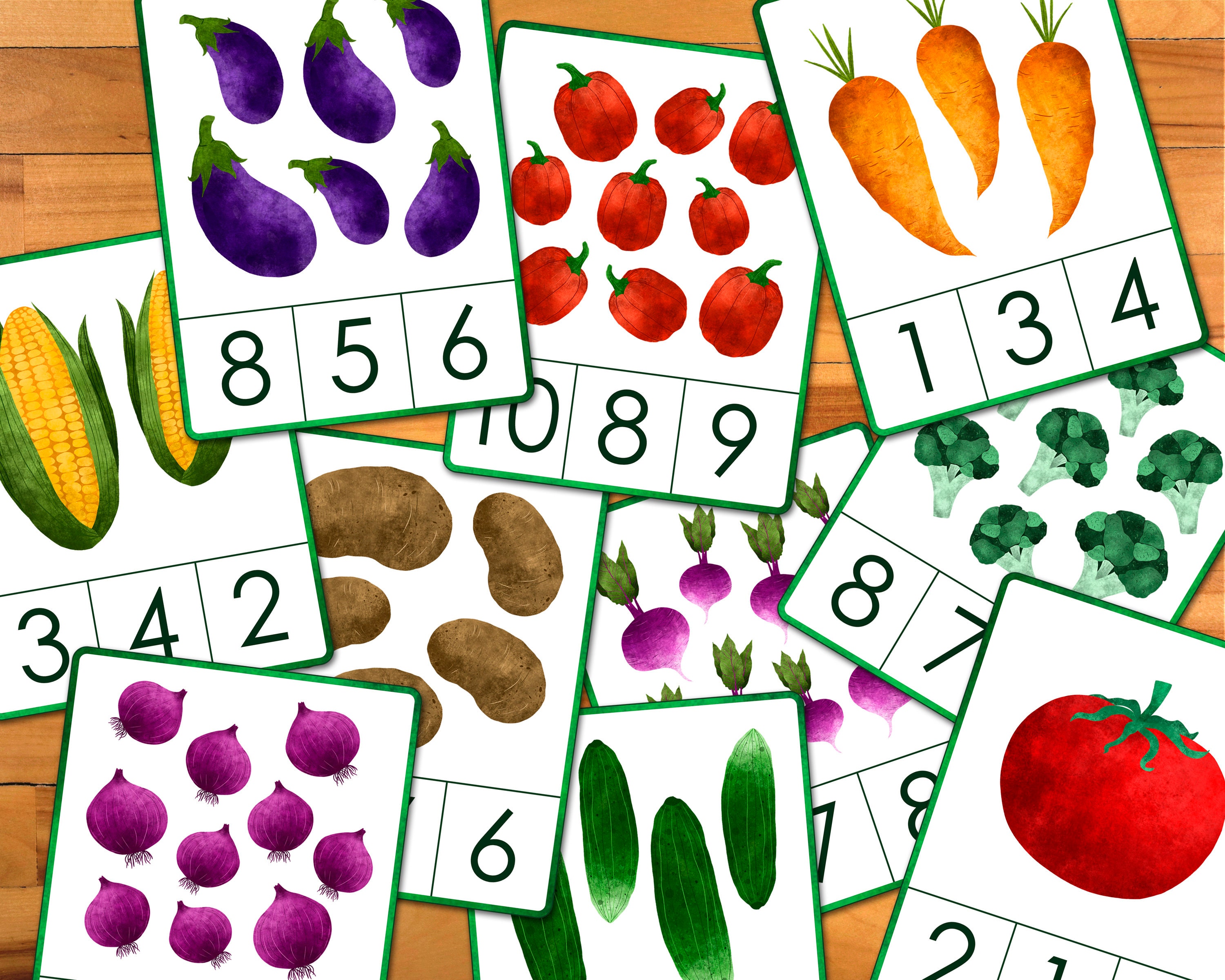 Vegetables Count and Clip Cards Numbers 110 Printable Etsy