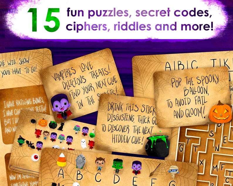 Halloween Treasure Hunt Printable Pack Secret Codes Ciphers | Etsy