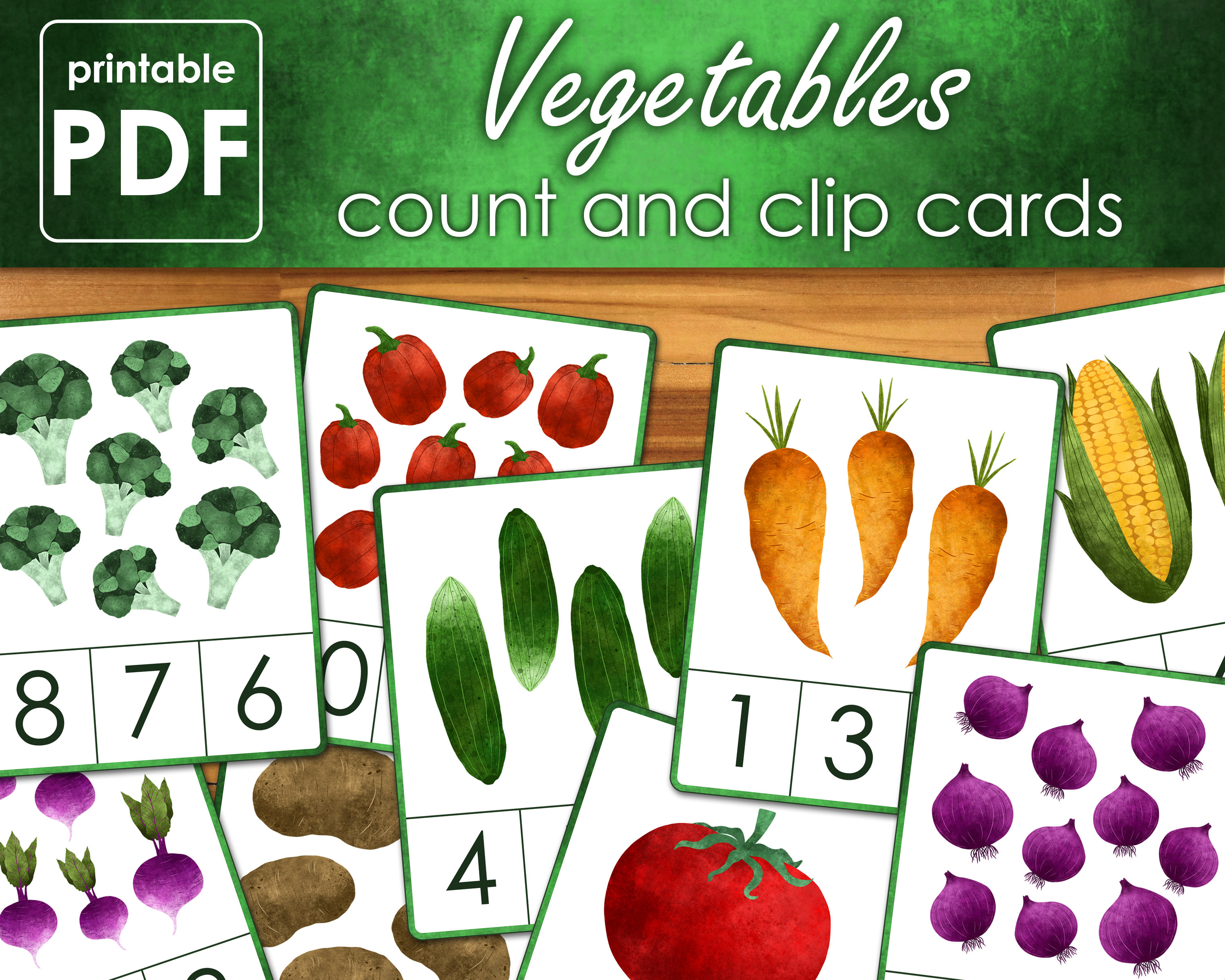 Vegetables Count and Clip Cards Numbers 110 Printable Etsy