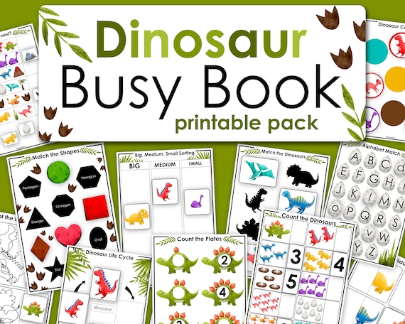 Dinosaur Busy Book | Homeschool Learning Binder | Printable Folder Activities for Preschoolers | Kindergarten Curriculum File Folder Games