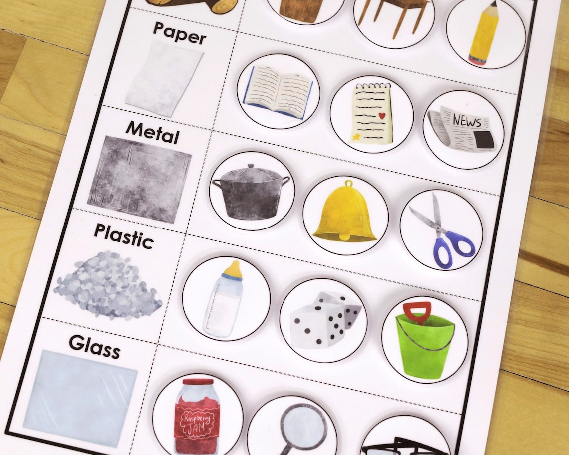 Material Sorting Activity Preschool Homeschool Printable Etsy