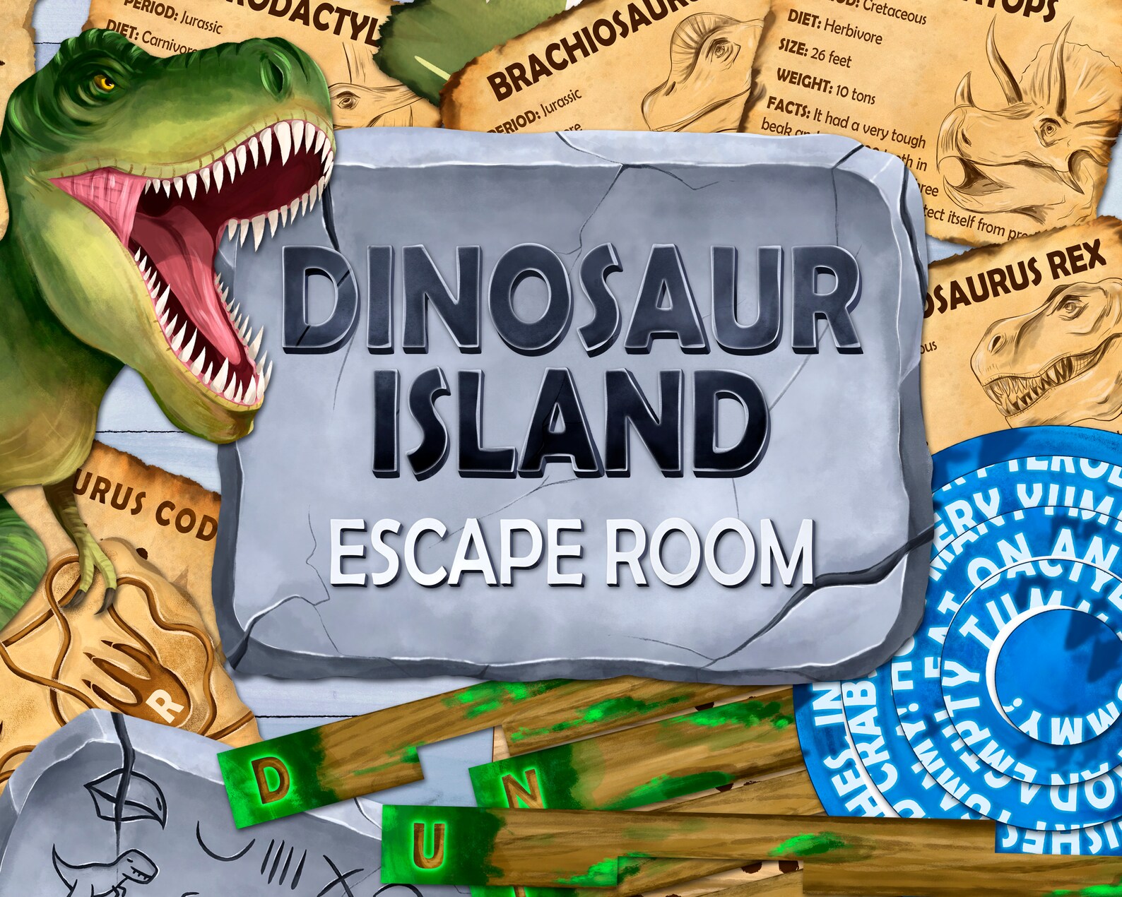 Dinosaur Island Escape Room For Kids Printable Jurassic Etsy