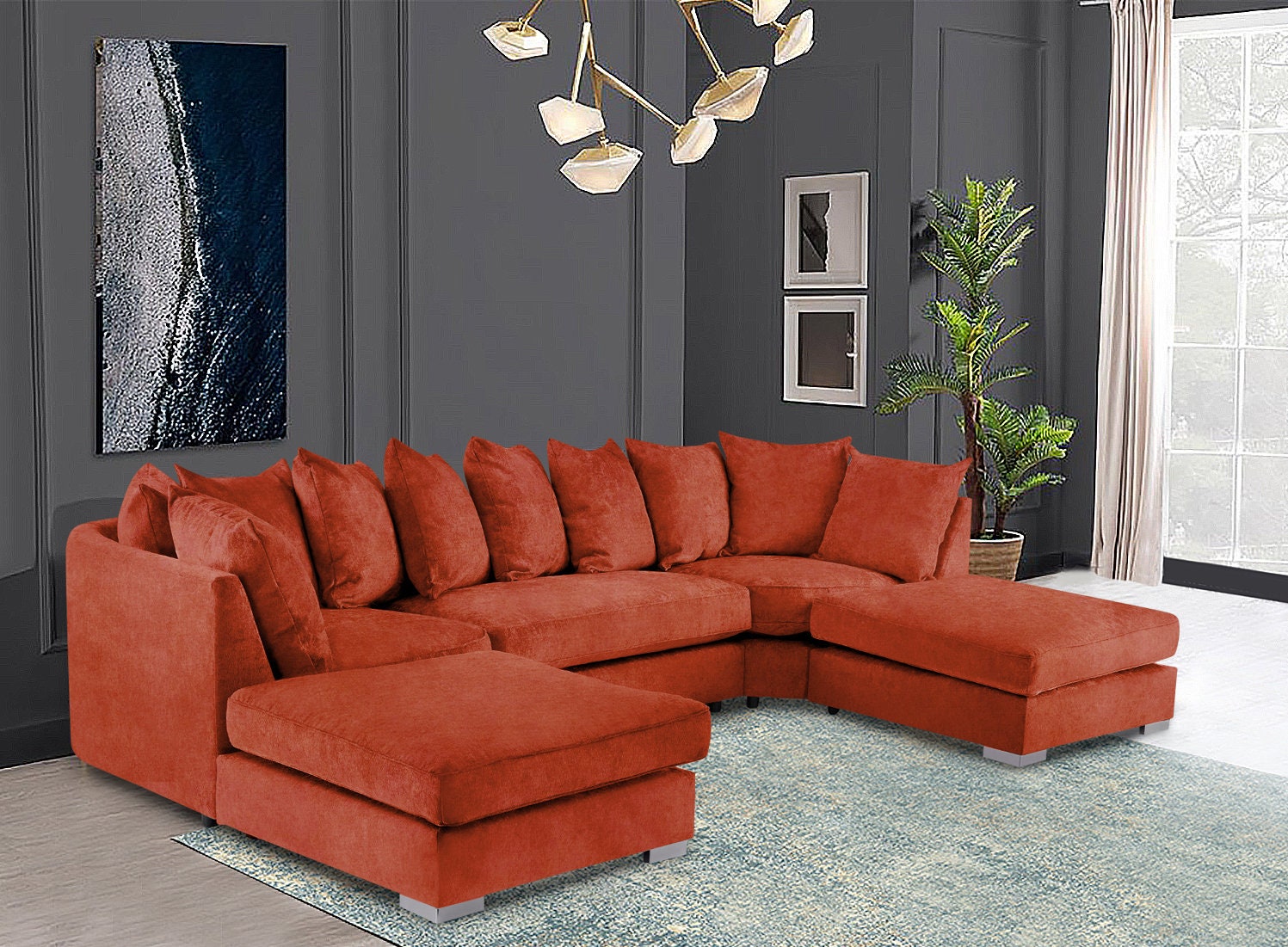 Large U Shape Corner Sofa with 2 Removable Footstools Handmade Etsy