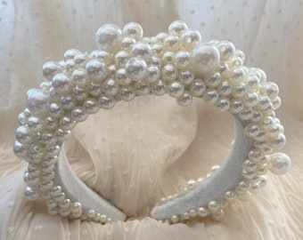 White Pearl Velvet Padded Headband, Large Matador Thick  display picture 1