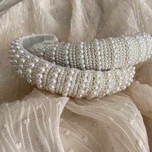White velvet pearl padded matador headband - alice band- pearl padded tiara- flock deep headband - Thick padded headband- spanish headband