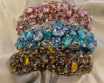 Crystal wedding padded headband/ brown blue pink rhinestone matador headband/ baroque crystal headband/ flock deep padded tiara/ thick crown