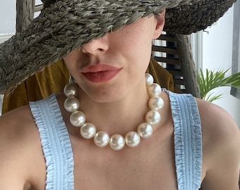 XLarge Round Pearl Necklace/ XL Ivory Big pearl necklace/ very Large Pearl Round Necklace/ Adjustable chain/ mothers day gift