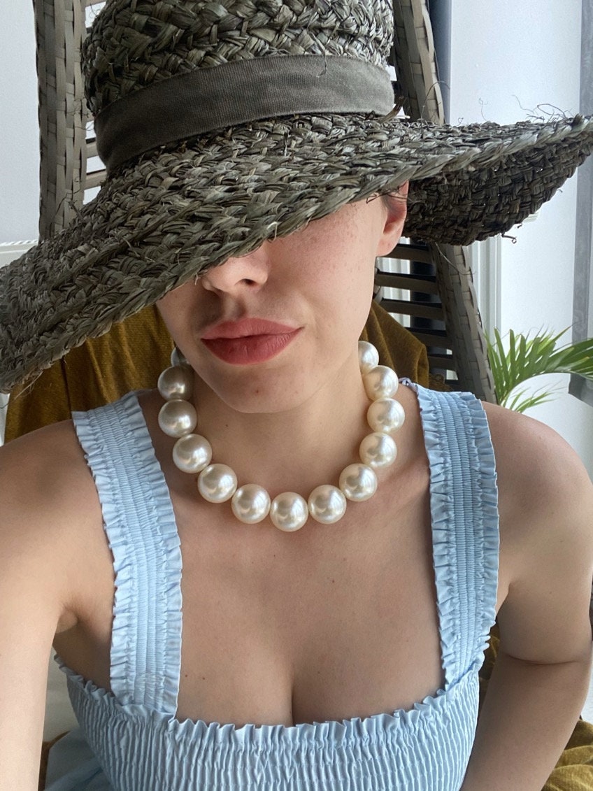 XLarge Round Pearl Necklace/ XL Ivory Big pearl necklace/ very Large …