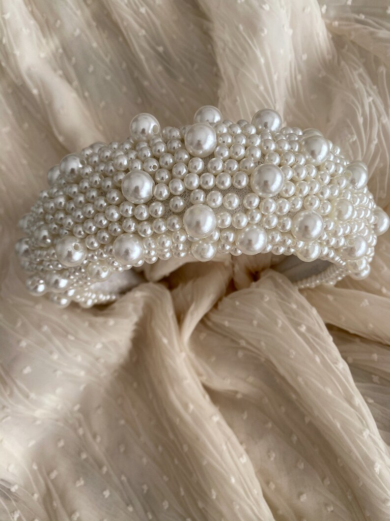 White velvet pearl padded matador headband alice band pearl padded tiara flock deep headband Thick padded headband spanish headband image 7