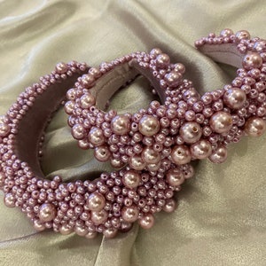Blush velvet pearl padded matador headband- pink alice band- blush pearl padded flock deep headband- Thick padded headband- spanish headband