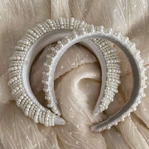 White velvet pearl padded matador headband alice band pearl padded tiara flock deep headband Thick padded headband spanish headband image 10