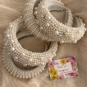 White velvet pearl padded matador headband alice band pearl padded tiara flock deep headband Thick padded headband spanish headband image 3