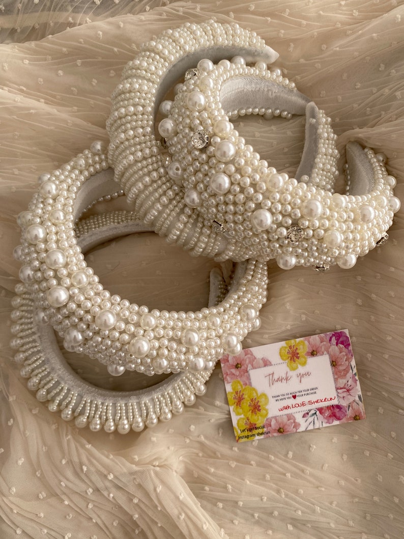 White velvet pearl padded matador headband alice band pearl padded tiara flock deep headband Thick padded headband spanish headband image 3