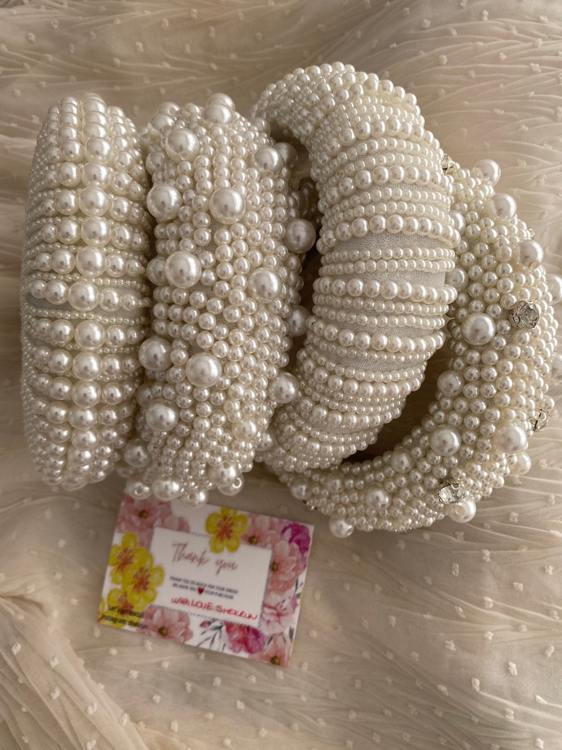 White velvet pearl padded matador headband alice band pearl padded tiara flock deep headband Thick padded headband spanish headband image 4