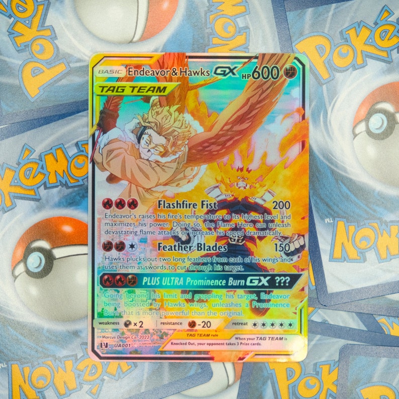 Hawks And Endeavor Holographic Team Pokemon Card My Hero Etsy Norway