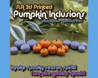 Paintable Pumpkin Dice Inclusions! Sizes for Full Sets, d20s and Jumbos - 3D Printed Pumpkins for Fall and Halloween Dice - Druid Dice